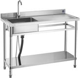 VEVOR RVS spoelbak (120 x 50 x 94 cm), enkele kom met kraan en plank