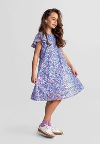 Minoti Pailletten Jurk Meisjes Feest - A-lijn Vlindermouw - Blauw - Maat 104