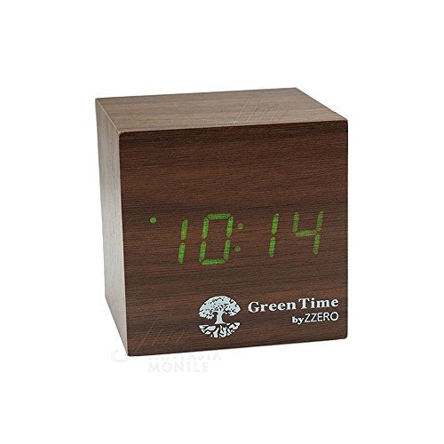 Z-Zero Wekker Green Time LED Klok Mahonie Wood Style ZWC120C