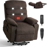 Vevor Elektrische TV-Fauteuil, Relaxfauteuil met Liftfunctie, Verwarming en Massagefunctie, Traploos Verstelbare Stoel voor Senioren, Massagestoel met Chenille Bekleding en Afstandsbediening, Bruin