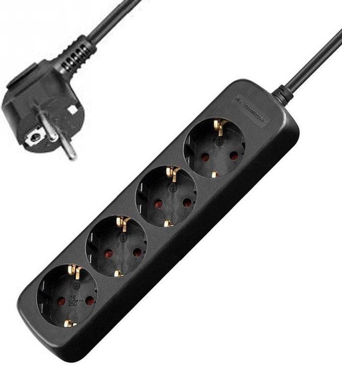 Allteq - Stekkerdoos - 4-voudig - Zwart - 15 meter