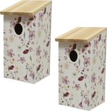 Decoris Kaemingk B.V. 2x stuks vurenhouten vogelhuisjes/nestkastjes met bloemen print 12 x 13,5 x 26 cm