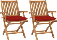 vidaXL Tuinstoelen 2 stuks met rode kussens massief teakhout