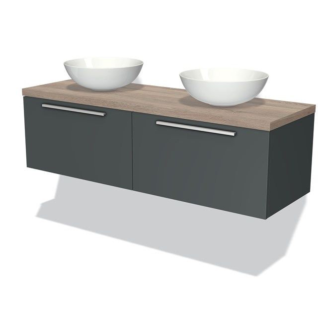 Maxaro Badkamermeubel Modulo Plato 140cm Donkergrijs 2 Lades Vlak Eiken Blad
