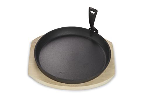 Echtwerk Gietijzeren serveerpan, grillpan met serveerplank, afneembare handgreep, al ingebrand, geschikt voor oven, grill, barbecue en inductie, ideaal voor koken en serveren