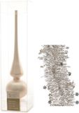 Decoris Kaemingk B.V. Kerstversiering glazen piek mat 26 cm en sterren folieslingers pakket licht parel/champagne van 3x stuks