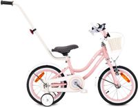 Sun Baby Heart Bike Fiets voor een meisje van 3 tot 5 jaar, 14 inch Roze, met fietsbel, zijwieltjes, duwstang en stuurmandje