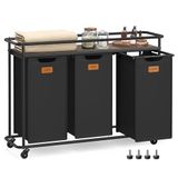 Songmics VASAGLE Wasmand met wielen, 3 vakken, 150 l