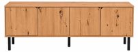 Meuble TV aspect chêne avec 4 portes et pieds noirs, 160 cm
