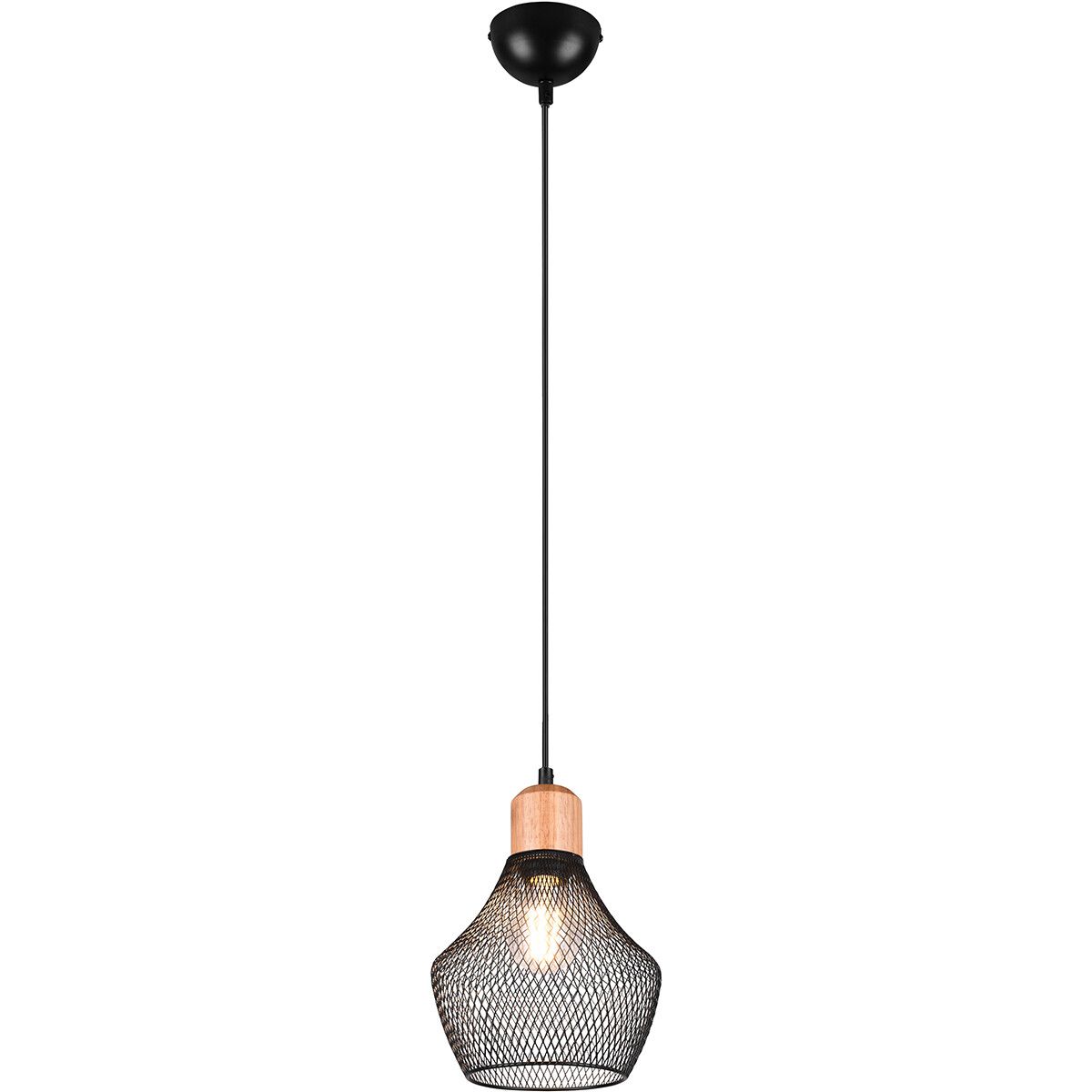 BES LED Trion Jenna Hanglamp - Rond - Mat Zwart - E27 - Ø18cm