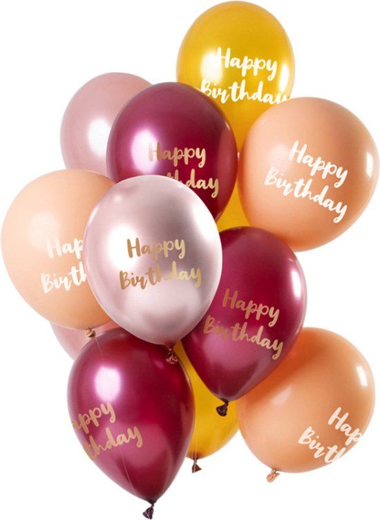 Folat Ballonnen 'Happy Birthday' Roze-Goud 30cm - 12 stuks