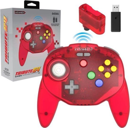 Retro-Bit Tribute64 2.4Ghz Wireless Controller - Clear Red