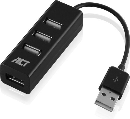 ACT USB Hub 4 poort - Mini Hub USB splitter - USB 2.0 - Zwart