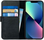 Rosso Deluxe Echt Leer Book Case Hoesje Geschikt voor Apple iPhone 14 | Zwart