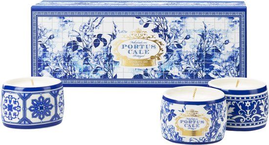 Castelbel Portus Cale Gold & Blue Theelichthouders met Geurkaars - Set van 3