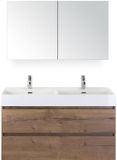 BES LED Maxx XL Badmeubelset 120 cm - Tabacco - Wastafel Kube Dubbel 2 Kraangaten met Spiegelkast