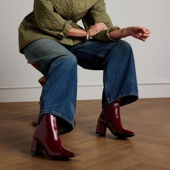 Manfield Burgundy Lakleren Enkellaarsjes met Hak - Maat 41