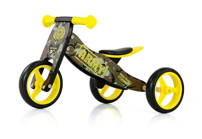 Milly Mally Jake Three-wheel Balance Bike - Yellow/Green - Wooden - 2021