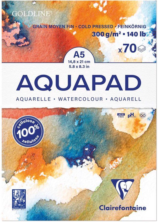 Clairefontaine Goldline Aquapad Aquarelblok A5 300 g 70 Vellen Wit