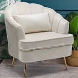 BAKAJI Fauteuil Relax stoel bekleding van stof structuur hout en poten van metaal, kleur goud, gewatteerd, modern design, gewatteerd, grote rugleuning, afmetingen 80 x 78 x 82 cm (beige)