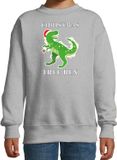 Bellatio Decorations Shoppartners Bv Kerst sweater Christmas T-Rex dinosaurus - voor kinderen - grijs - Kerstkleding - lange mouwen 110/116