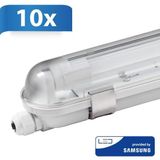 HOFTRONIC 10x LED TL armatuur 150cm - 24 Watt - 3000K warm wit - IP65 waterdicht