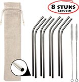 RVS rietjes (8 gebogen) herbruikbaar - Roestvrijstaal (RVS) - Zilver