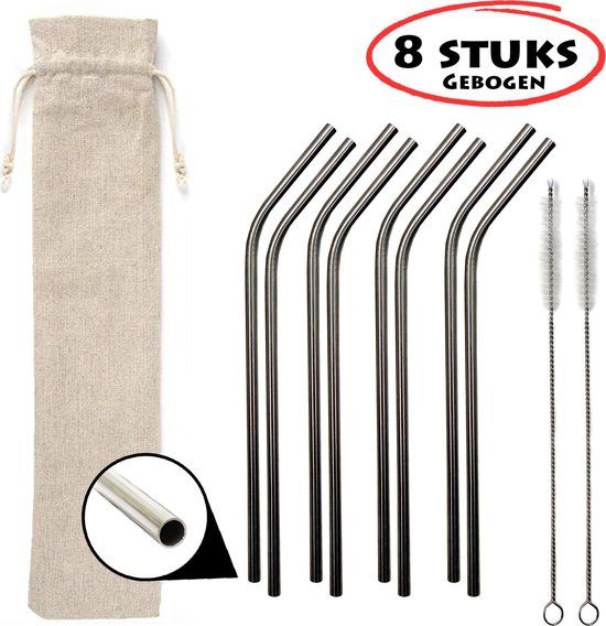 RVS rietjes (8 gebogen) herbruikbaar - Roestvrijstaal (RVS) - Zilver