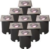 HOFTRONIC SMART HOFTRONIC - Set van 9 Cody Smart Grondspots XL RVS - Vierkant - Kantelbaar - RGB + WW - GU10 5,5W 345 Lumen - Bestuurbaar via smartphone en stem - IP67 Waterdicht - WiFi + Bluetooth - Smart Home tuinverlichting