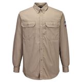Portwest FR89 Bizflame Hemd Lange Pasvorm 2 Zakken Lichtgewicht Duurzaam | Khaki, XL, EN ISO 11612, EN 61482-2, UPF 50+, 88% Katoen/12% Nylon, Machinewasbaar, Vlamvertragend, Knoopsluiting