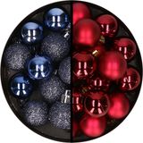 Merkloos / Sans marque Billiet - Vanlaere Kerstballen 36x stuks - 3 en 4 cm - donkerblauw en donkerrood - kunststof