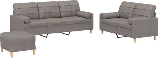 vidaXL 3-delige Loungeset met kussens stof taupe