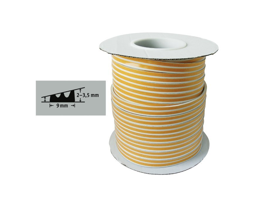 Fix-o-moll Tochtband - E profiel - 100m x 9 mm - 1-3.5mm - wit