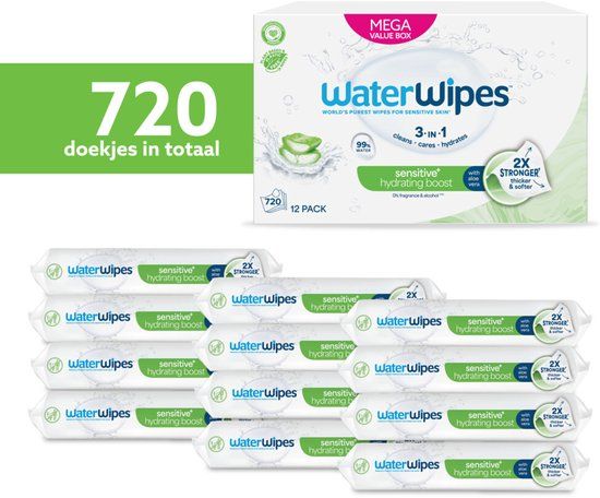 WaterWipes Baby Hydrating Clean Billendoekjes - 12x60 = 720 stuks