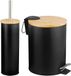 Amig - Set afvalbak + toiletborstel Naturline - Ø168 x 230 mm - Staal en bamboe - Kleur: Zwart - Badkamerset met modern en praktisch design