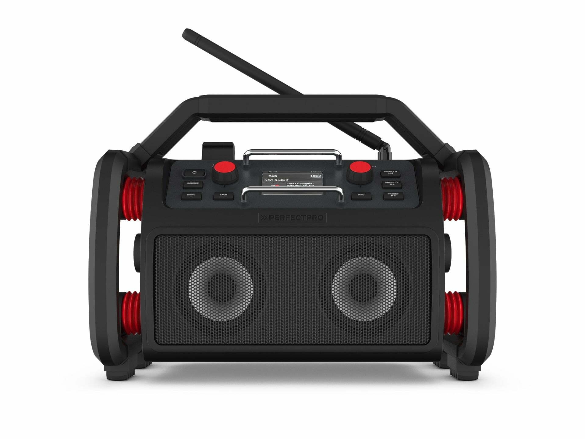 PerfectPro ROCKPRO Bouwradio - DAB+, FM, Bluetooth, Accu, AUX & USB - Zwart