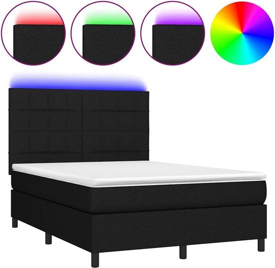 vidaXL Boxspring met matras en LED stof zwart 140x190 cm