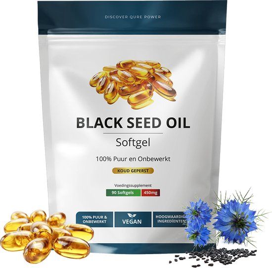 Qure Natural Oil Black Seed Oil Capsules 90 Stuks | 1800mg | Vegan | Cold Pressed