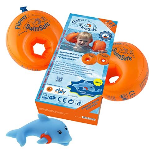 Flipper SwimSafe 1024 - Drijfhulpmiddel voor baby's vanaf 1 jaar, watervleugels met onbreekbare kern van PE-schuim, inclusief dolfijnenspeeltje.
