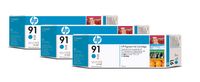 HP 91 3-pack 775-ml Cyan DesignJet Pigment Ink Cartridges