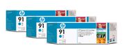 HP 91 3-pack 775-ml Cyan DesignJet Pigment Ink Cartridges