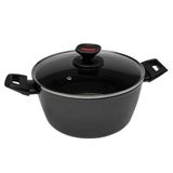 Zanetti Evolution braadpan voor inductie, diameter 20 cm, anti-aanbakbodem, hoge dikte, braadpan met deksel, comfortabele handgreep, twee handgrepen, zwart