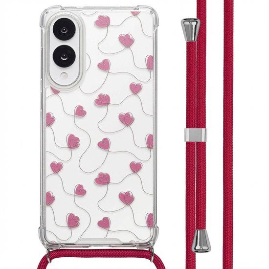 imoshion Hoesje - Geschikt voor Samsung Galaxy S25 Edge - Design Hoesje met Koord - Dusty Rose Connected Hearts