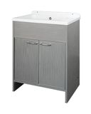 Negrari Ruimtebesparende wastafel van pvc-hars, vochtbestendig, zuurbestendige kuip voor algemeen gebruik, afvoergarnituur met metalen afvoer, 58 x 38 x 85 cm (l x d x h), wit/eiken