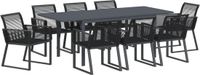 vidaXL Tuin Eettafel Set 9-delig Zwart Polyrattan