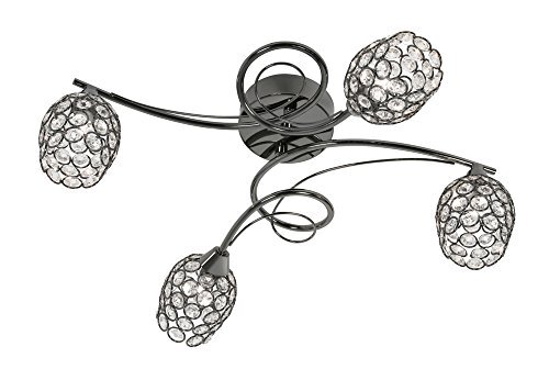 Oaks Lighting Alaska plafondlamp in zwarte chromen afwerking, incl. glazen lampenkappen, met kralen