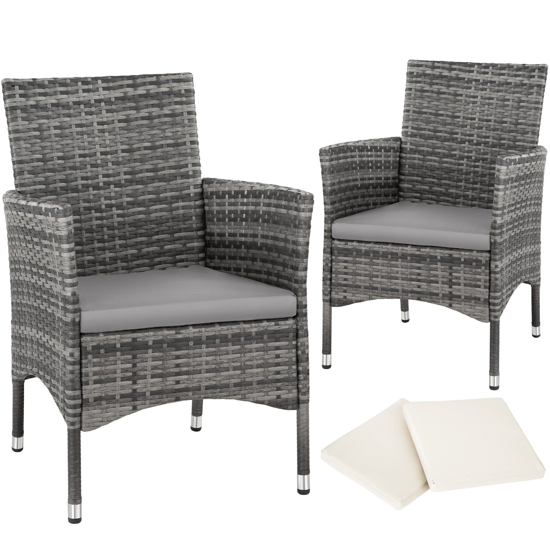 tectake® Wicker Tuinstoelen - Set van 2 - Grijs - Voor terras of balkon