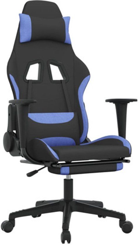 vidaXL Gamestoel met voetensteun stof zwart en blauw