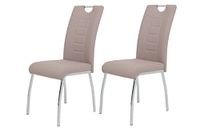 Set Andrea Set van 2 Eetkamerstoelen, Kunstleer Cappuccino, Rond Onderstel Chroom, 100x43x64 cm