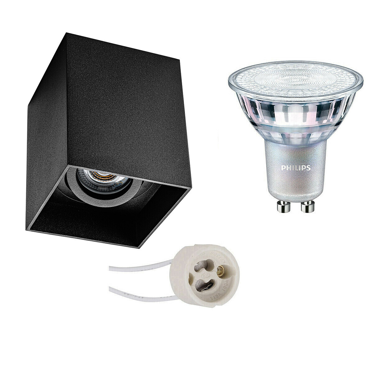 BES LED Opbouwspot Set - Pragmi Luxina Pro - GU10 Fitting - Opbouw Vierkant - Mat Zwart - Verdiept - Kantelbaar - 90mm - Philips - MASTER 927 36D VLE - 3.7W - Warm Wit 2200K-2700K - DimTone Dimbaar